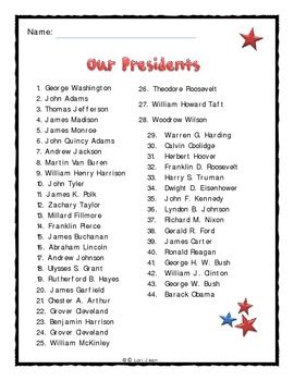 List Of Presidents In Order Printable | Francesco Printable