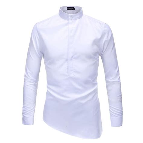 Chemise Homme Mode Col Mao Irrégulier Manche Longue Pour Homme Casual Marque Luxe Couleur Unie