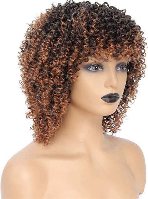 Sabosi Afro Blonde Curly Wigs For Black Womenkinky Blonde Wig With Bangs Synthetic