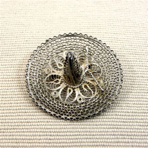 Vintage Mexico Silver Wire Filigree Sombrero Brooch Pin Southwest