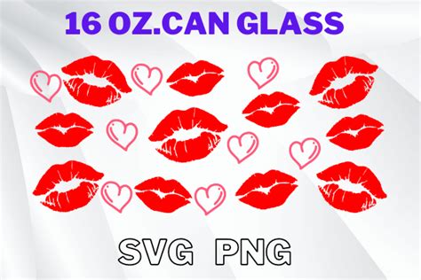 Lips And Hearts Can Glass 16 Oz Design Graphic By 2515 Design · Creative