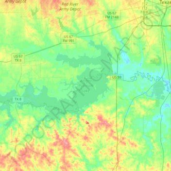 Wright Patman Lake topographic map, elevation, terrain