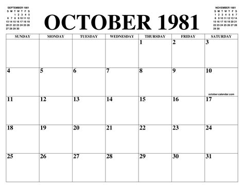 October Calendar Of The Month Free Printable October Calendar Of