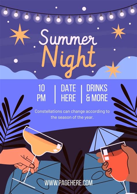 Design This Linear Hand Drawn Summer Night Party Poster Layout For Free