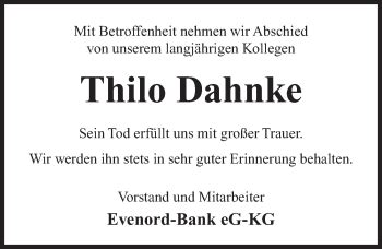 Traueranzeigen Von Thilo Dahnke Trauer Nn De