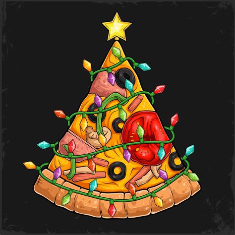 Christmas pizza tree Delectable slice of pizza surrounded by Christmas ...