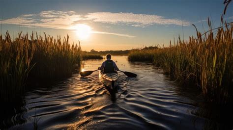 Premium Ai Image Two Kayakers Paddling Through Tranquil Marshland