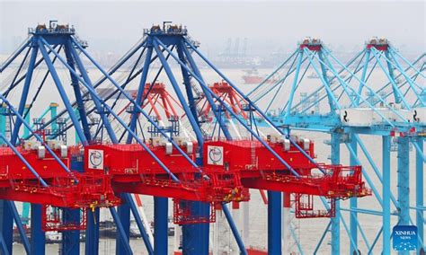 Quayside Container Cranes Seen At Changxing Production Base Of Shanghai