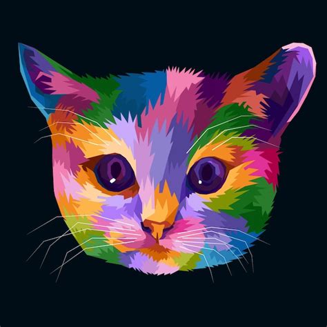 Bunte Katze Haustier Pop Art Porträt isoliert Dekoration Premium Vektor