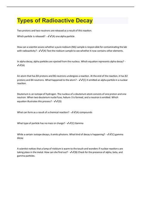 Types Of Radioactive Decay Questions With Correct Answers