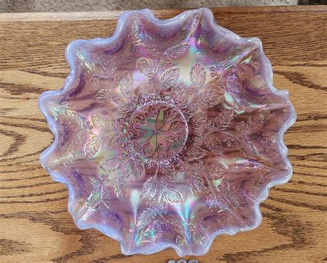 Rarest Fenton Lilac Purple Carnival Glass Ruffled Bowl Circa 1970 1979 Etsy