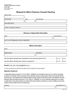 Fillable Online Dr Request To Waive Express Consent Hearing If