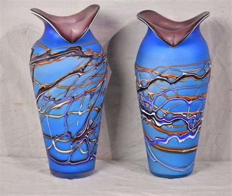 Pair Of Azerbaijan Glassware Large Blue Art Glass Vases 13881 G089 R H Lee And Co Auctioneers