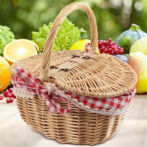 Country Wicker Picnic Basket Hamper With Lid And Handle Liners