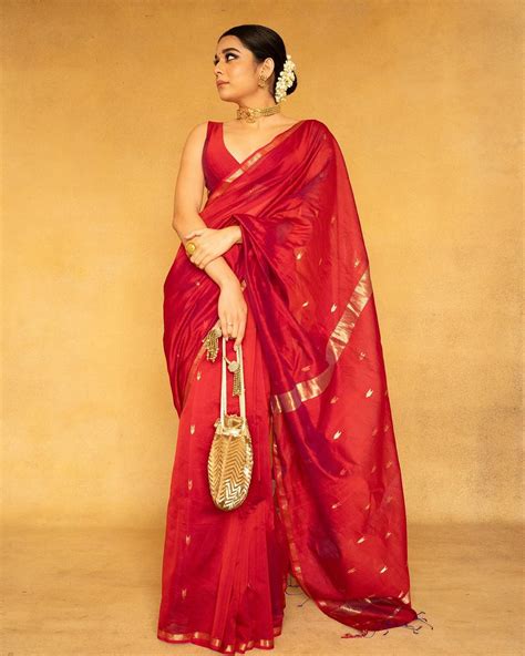 Splendiferous Red Cotton Silk Saree With Assemblage Blouse Piece Silkfolks