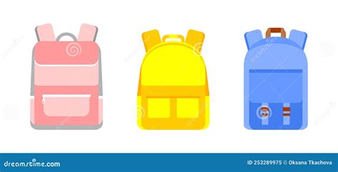 Set Of Colorful School Backpacks Pink Yellow And Blue Backpacks On A