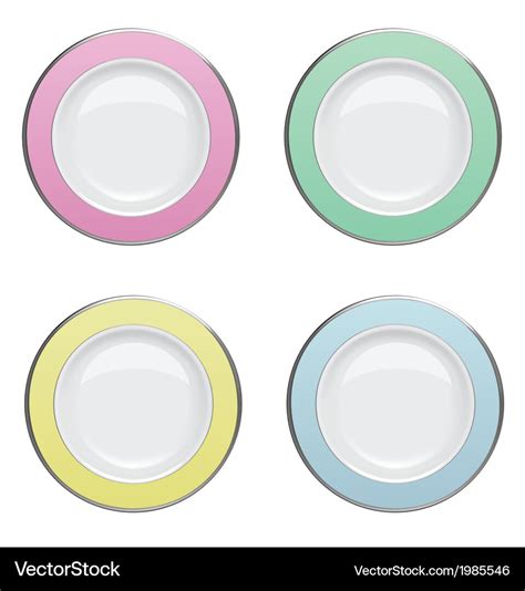 Colorful Plate With Gold Rims On White Background Vector Image