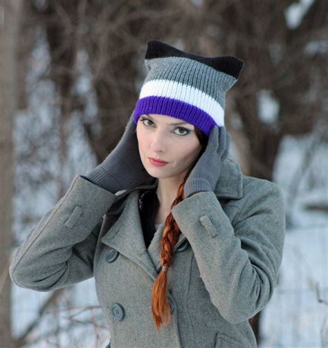 Asexual Pride Pussy Hat Cat Kitten Striped Purple White Grey Etsy