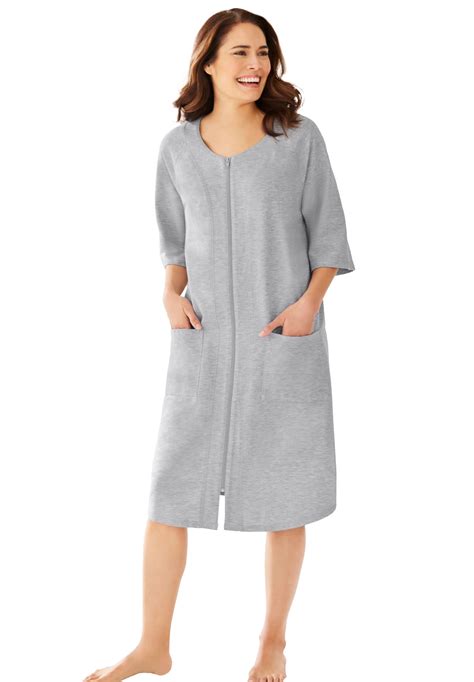 Dreams And Co Women S Plus Size Short French Terry Zip Front Bathrobe With Zipper