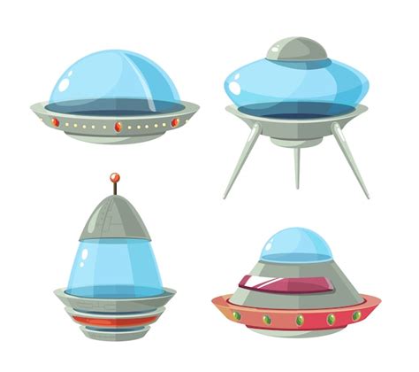 Cartoon Buitenaards Ruimteschip Ruimtevaartuigen En Ufo Vector Set