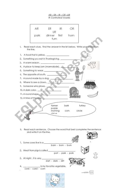 English Worksheets Ar Er Ir Or Ur