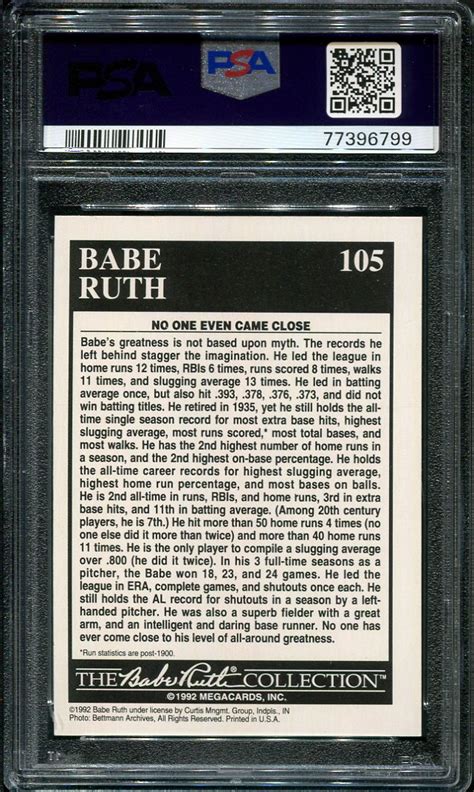 MegaCards Babe Ruth Babe S Greatness PSA HOF All Star Cards Inc