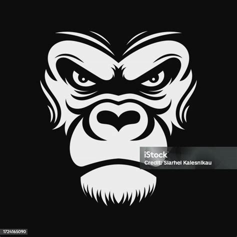 Angry Gorilla Face Black And White Logo Vector Illustration Stock