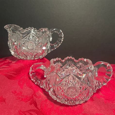 Antique Cut Glass Sugar And Creamer Etsy