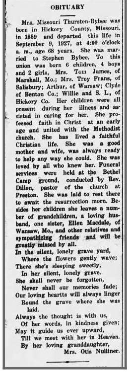 Missouri Ann Thurston Bybee 1860 1927 Find A Grave Memorial