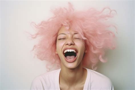 Laughing pink-haired woman, happy photo. | Free Photo - rawpixel