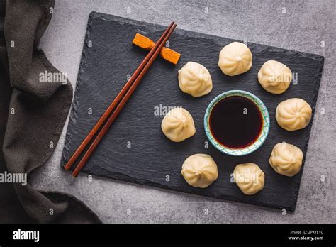 Xiaolongbao Traditional Steamed Dumplings And Soy Sauce Xiao Long Bao