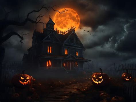 Premium AI Image | A scary pumpkin And Halloween night dark clouds loom ...