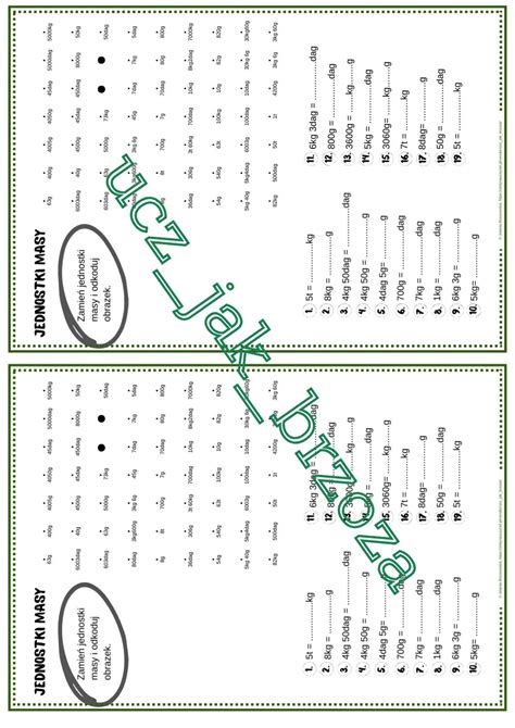 Jednostki Masy Kodowanie Karta Pracy Klasa Z Oty Nauczyciel