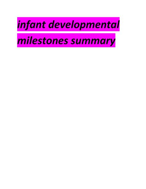 Solution Infant Developmental Milestones Summary 2 Studypool