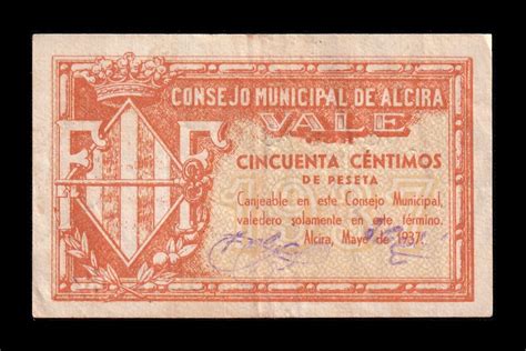 España Billete Local Alcira 50 Céntimos 1937 Mbc Vf NUMISMÁTICA LA