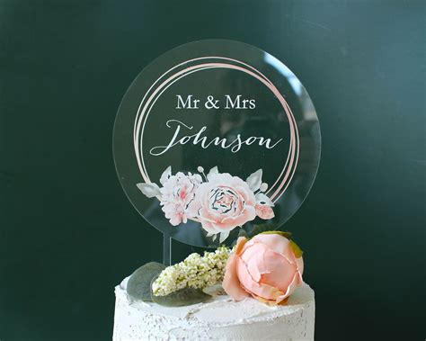 Personalised Wedding Cake Topper Clear Acrylic Rose Cake Etsy