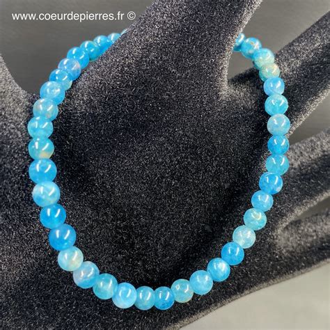 Bracelet en apatite bleue de Madagascar perles 4mm Cœur de Pierres