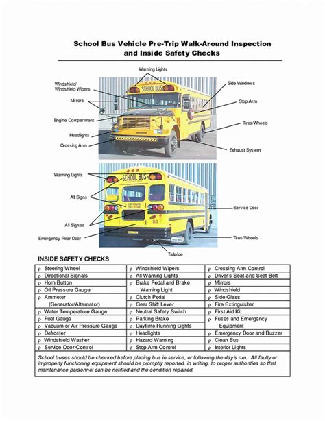 Image Result For School Bus Pre Trip Inspection Checklist Print