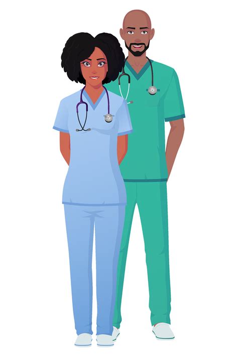 Male And Female Nurse Doctor Character Standing And Wearing Scrubs