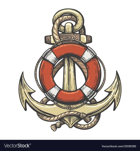 Anchor and lifebuoy colorful tattoo Royalty Free Vector