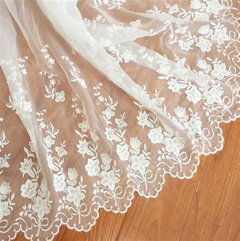 Yard Width Cm White Organza Sides Embroidered Bridal Lace