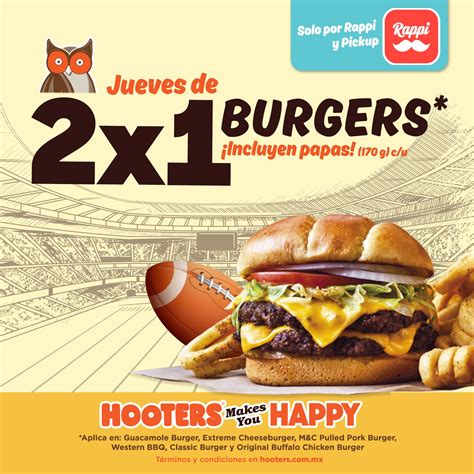 2x1 En Hamburguesas En Hooters Hoy Jueves Al Pedir Por Rappi Y Pickup