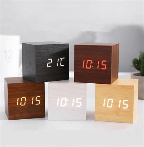 New Modern Wooden Wood Digital Led Desk Alarm Clock Thermometer Timer