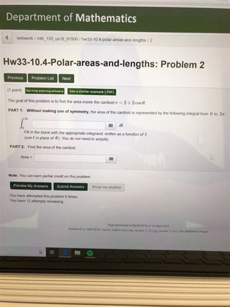 Solved Department Of Mathematics Webwork Mth Us Chegg