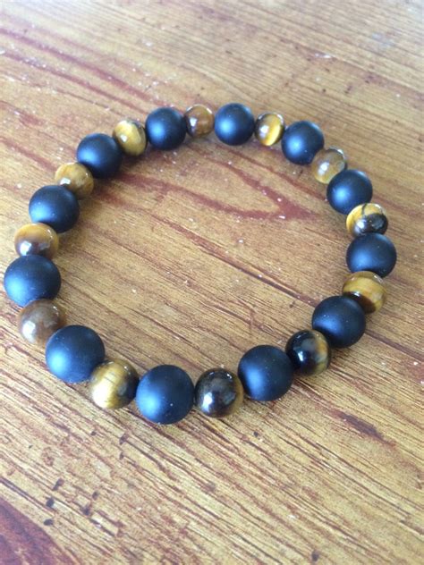 Black Onyx And Brown Tiger Eye Stretch Bracelet