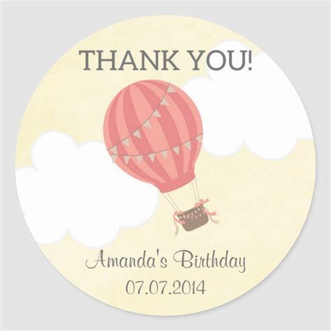 Hot Air Balloon Birthday Thank You Stickers Zazzle Birthday Balloons Birthday Thank You