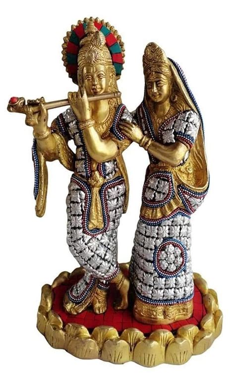 Explore India Brass Radha Krishna Statuesilver And Multicolour Stone