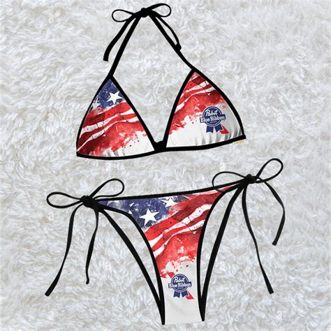 Pabst Blue Ribbon Blur American Flag Triangle Beach Bikini Tw Hearthtops Store