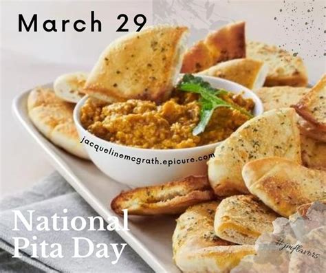 The National Pita Day Poster Is Displayed On A White Plate With Bread