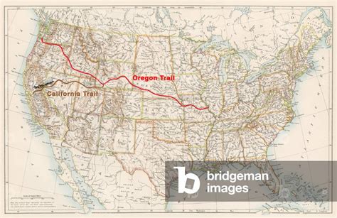 Image of Oregon Trail and California Trail routes on an 1870s map